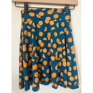 LuLaRoe Girls Azure Skirt Orange Print Blue Size 6 Circle Flare